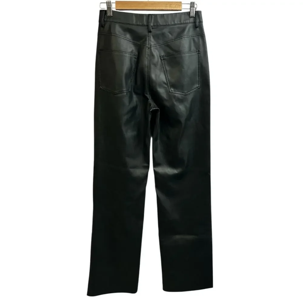 Zara Black Faux Leather High Waisted Pants Trousers USA 6 EUR 38 Pockets Goth